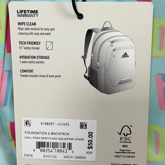 Adidas Foundations 6 Backpack and Adidas Santiago 3 Lunch Bag Set - Picture 11 of 12